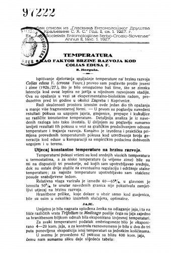Temperatura kao faktor brzine razvoja kod Colias edusa F. /B. Hergula.