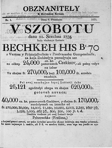 Obznanitely k Horvatzkem novinam / učrednik Ljudevit Gaj.