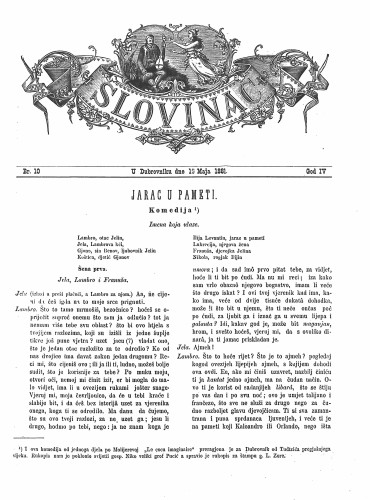 Slovinac : list za knjigu, umjetnost i obrtnost : 4,10(1881) / odgovorni urednik Niko Skorsur.