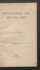 Jednoznačna projekcija vitopere plohe trećega stupnja / napisao David Segen.