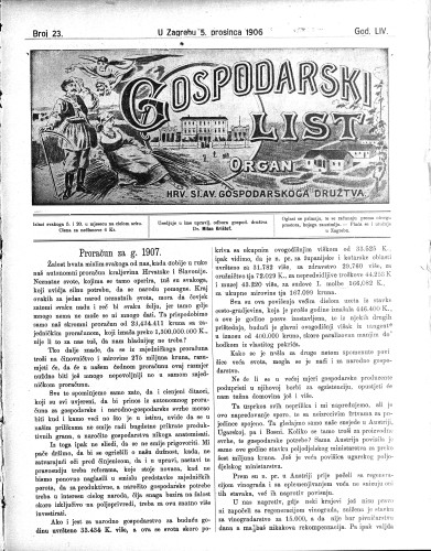 Gospodarski list : organ hrv.-slav. gospodarskoga družtva : 54,23(1906) / uredjuje u ime upravlj. odbora gospod. družtva Milan Krištof.