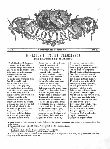 Slovinac : list za knjigu, umjetnost i obrtnost : 2,8(1879) / odgovorni urednik Vjekoslav Pretner.