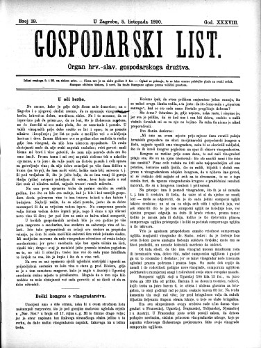 Gospodarski list : organ hrv.-slav. gospodarskoga družtva : 38,19(1890) / uredjuje u ime upravlj. odbora gospod. družtva Fran Kuralt.