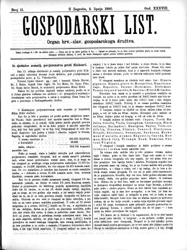 Gospodarski list : organ hrv.-slav. gospodarskoga družtva : 38,11(1890) / uredjuje u ime upravlj. odbora gospod. družtva Fran Kuralt.