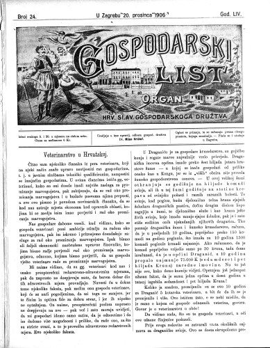 Gospodarski list : organ hrv.-slav. gospodarskoga družtva : 54,24(1906) / uredjuje u ime upravlj. odbora gospod. družtva Milan Krištof.
