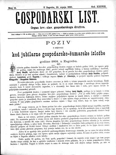Gospodarski list : organ hrv.-slav. gospodarskoga družtva : 38,14(1890) / uredjuje u ime upravlj. odbora gospod. družtva Fran Kuralt.