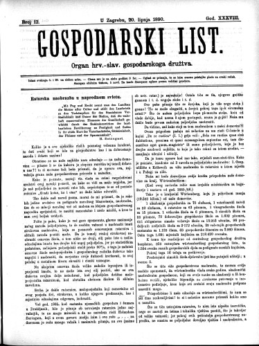 Gospodarski list : organ hrv.-slav. gospodarskoga družtva : 38,12(1890) / uredjuje u ime upravlj. odbora gospod. družtva Fran Kuralt.