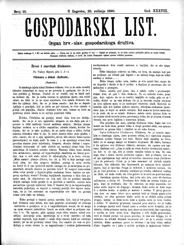 Gospodarski list : organ hrv.-slav. gospodarskoga družtva : 38,10(1890) / uredjuje u ime upravlj. odbora gospod. družtva Fran Kuralt.