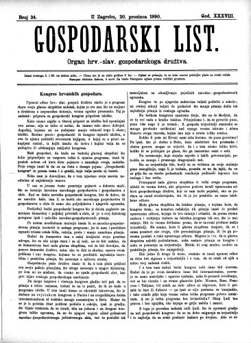 Gospodarski list : organ hrv.-slav. gospodarskoga družtva : 38,24(1890) / uredjuje u ime upravlj. odbora gospod. družtva Fran Kuralt.