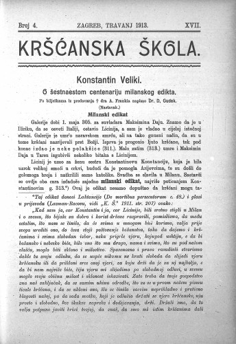 Kršćanska škola : pedagogijsko-naučni list : 17,4(1913) / urednik D. Gudek.