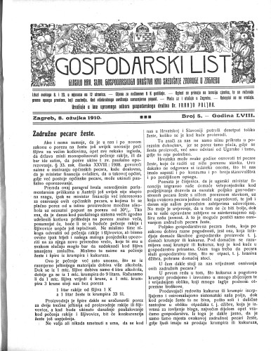 Gospodarski list : organ hrv.-slav. gospodarskoga družtva : 58,5(1910) / uredjuje u ime upravnoga odbora gospodarskoga društva Dr. Franjo Poljak.