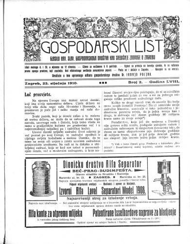 Gospodarski list : organ hrv.-slav. gospodarskoga družtva : 58,2(1910) / uredjuje u ime upravnoga odbora gospodarskoga društva Dr. Franjo Poljak.
