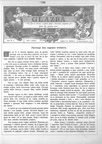 Glazba : list za crkvenu i svjetovnu glazbu te dramatsku umjetnost : glasilo Hrvatskog pjevačkog saveza : 9(1893) / uredio Vjenceslav Novak.