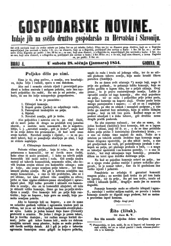 Gospodarske novine : izdaje jih na svetlo družtvo gospodarsko za Hervatsku i Slavoniju : 2,4(1854) / odgovorni urednik Dragutin Rakovec.