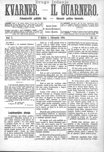 Kvarner : polumjesečni politički list = Il Quarnero : giornale politico bimensile : 1,15(1884) / odgovorni urednik, redattore risponsabile Rudolf Desselbrunner.