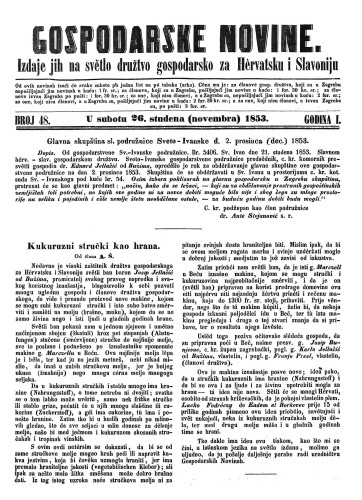Gospodarske novine : izdaje jih na svetlo družtvo gospodarsko za Hervatsku i Slavoniju : 1,48(1853) / odgovorni urednik Dragutin Rakovec.