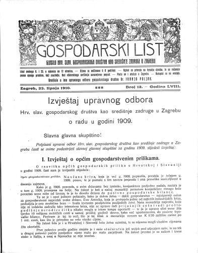 Gospodarski list : organ hrv.-slav. gospodarskoga družtva : 58,12(1910) / uredjuje u ime upravnoga odbora gospodarskoga društva Dr. Franjo Poljak.