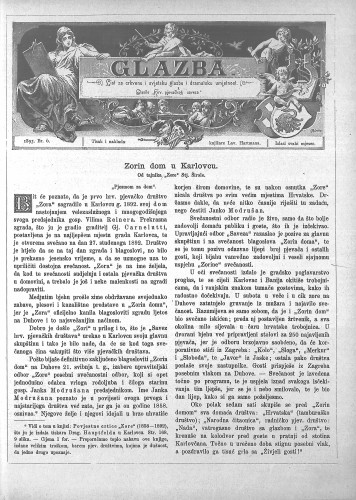 Glazba : list za crkvenu i svjetovnu glazbu te dramatsku umjetnost : glasilo Hrvatskog pjevačkog saveza : 6(1893) / uredio Vjenceslav Novak.