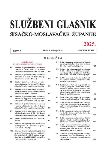Službeni glasnik Sisačko-moslavačke županije : 32,9(2025) / glavni i odgovorni urednik Branka Šimanović.