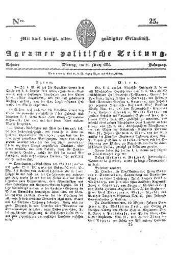 Agramer politische Zeitung : 10,25(1835) / Verlager und Redacteur Franz Stauduar und Ferd. Rosenau.