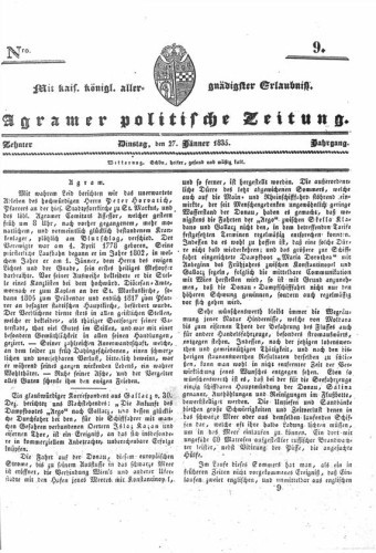 Agramer politische Zeitung : 10,9(1835) / Verlager und Redacteur Franz Stauduar und Ferd. Rosenau.