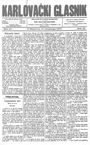 Karlovački glasnik : 2,47(1900) / odgovorni urednik Dragutin Hauptfeld.