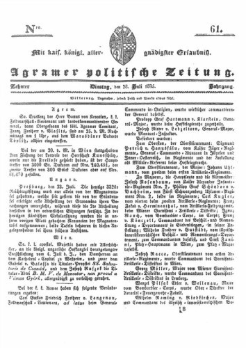 Agramer politische Zeitung : 10,61(1835) / Verlager und Redacteur Franz Stauduar und Ferd. Rosenau.