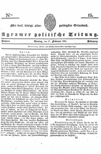 Agramer politische Zeitung : 10,15(1835) / Verlager und Redacteur Franz Stauduar und Ferd. Rosenau.
