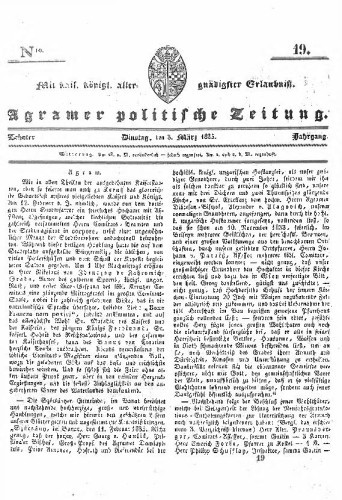 Agramer politische Zeitung : 10,19(1835) / Verlager und Redacteur Franz Stauduar und Ferd. Rosenau.