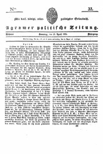 Agramer politische Zeitung : 10,32(1835) / Verlager und Redacteur Franz Stauduar und Ferd. Rosenau.