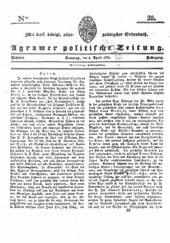 Agramer politische Zeitung : 10,28(1835) / Verlager und Redacteur Franz Stauduar und Ferd. Rosenau.