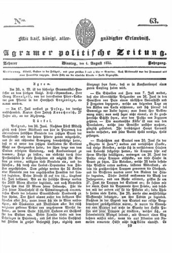 Agramer politische Zeitung : 10,63(1835) / Verlager und Redacteur Franz Stauduar und Ferd. Rosenau.