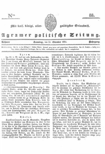 Agramer politische Zeitung : 10,88(1835) / Verlager und Redacteur Franz Stauduar und Ferd. Rosenau.