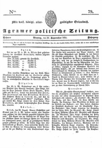 Agramer politische Zeitung : 10,79(1835) / Verlager und Redacteur Franz Stauduar und Ferd. Rosenau.