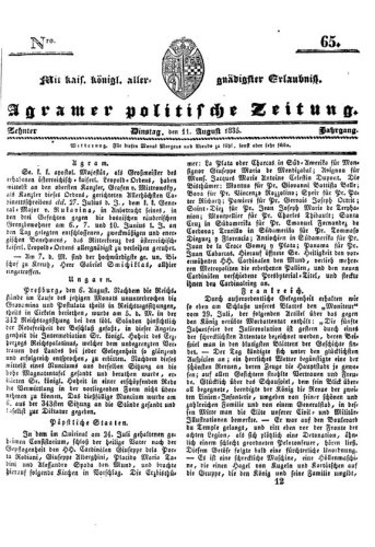 Agramer politische Zeitung : 10,65(1835) / Verlager und Redacteur Franz Stauduar und Ferd. Rosenau.
