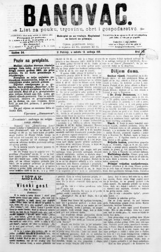 Banovac  : list za pouku, trgovinu, obrt i gospodarstvo : 24,20(1911) / odgovorni urednik Dragutin Benko.