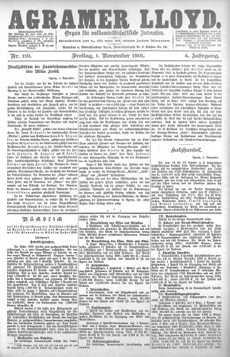 Agramer Lloyd  : organ für volkswirtschaftliche Interessen : 4,119(1901) / verantwortlicher Redacteur E. L. Blau.