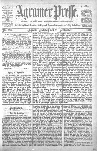 Agramer Presse  : 1,198(1877) / verantwortlicher Redakteur Heinrich Wachsler.