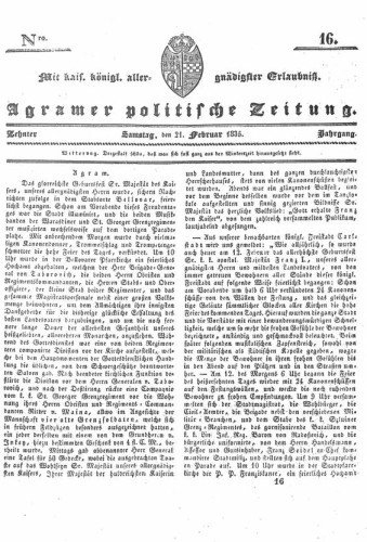 Agramer politische Zeitung : 10,16(1835) / Verlager und Redacteur Franz Stauduar und Ferd. Rosenau.