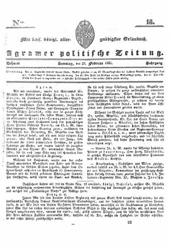 Agramer politische Zeitung : 10,18(1835) / Verlager und Redacteur Franz Stauduar und Ferd. Rosenau.