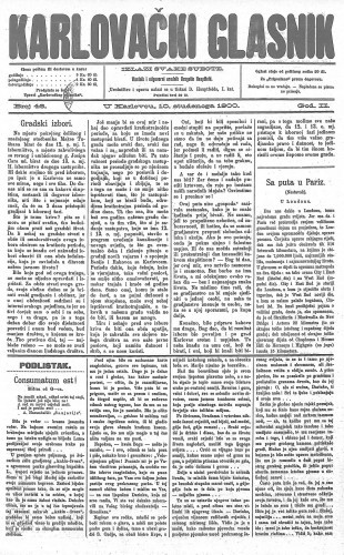 Karlovački glasnik : 2,46(1900) / odgovorni urednik Dragutin Hauptfeld.