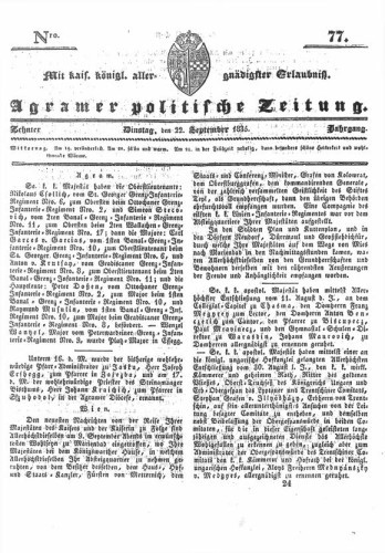 Agramer politische Zeitung : 10,77(1835) / Verlager und Redacteur Franz Stauduar und Ferd. Rosenau.