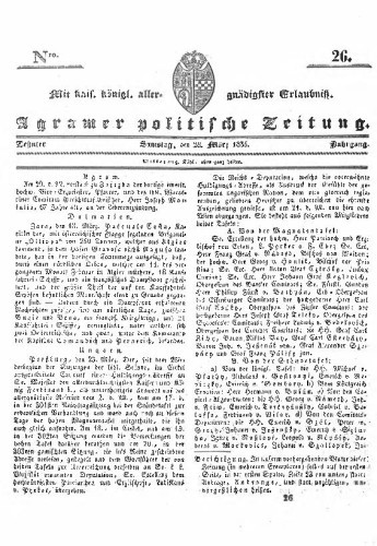 Agramer politische Zeitung : 10,26(1835) / Verlager und Redacteur Franz Stauduar und Ferd. Rosenau.