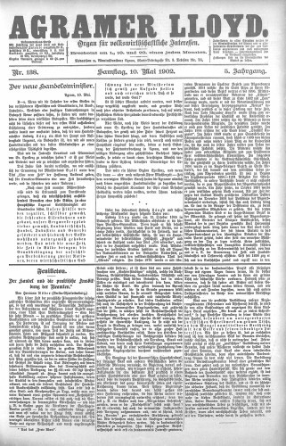 Agramer Lloyd  : organ für volkswirtschaftliche Interessen : 5,138(1902) / verantwortlicher Redacteur E. L. Blau.