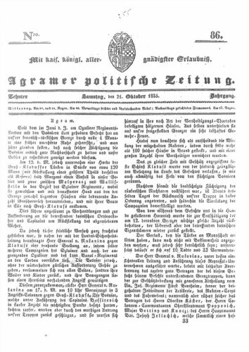Agramer politische Zeitung : 10,86(1835) / Verlager und Redacteur Franz Stauduar und Ferd. Rosenau.