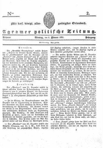 Agramer politische Zeitung : 10,2(1835) / Verlager und Redacteur Franz Stauduar und Ferd. Rosenau.