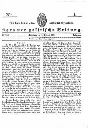Agramer politische Zeitung : 10,4(1835) / Verlager und Redacteur Franz Stauduar und Ferd. Rosenau.