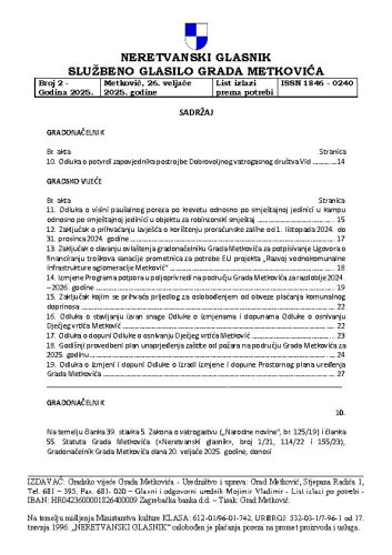 Neretvanski glasnik : službeno glasilo grada Metkovića : 2(2025) / glavni i odgovorni urednik Mojmir Vladimir.