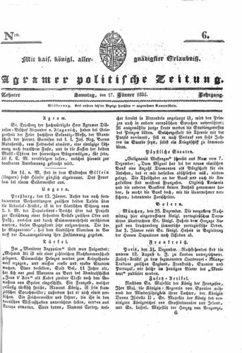 Agramer politische Zeitung : 10,6(1835) / Verlager und Redacteur Franz Stauduar und Ferd. Rosenau.