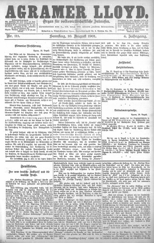 Agramer Lloyd  : organ für volkswirtschaftliche Interessen : 4,111(1901) / verantwortlicher Redacteur E. L. Blau.